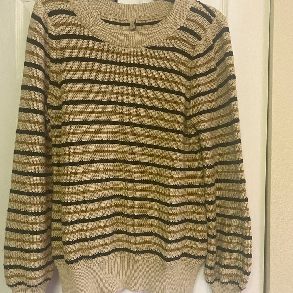 Chic Striped Beige and Black Women's Sweater